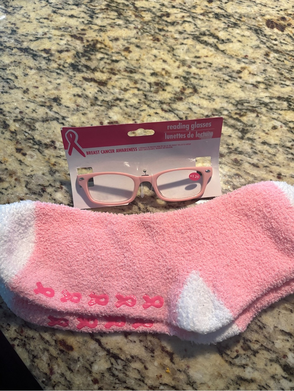 Breast cancer awareness  Reading Glasses 1.25 pink. New + BC pink socks